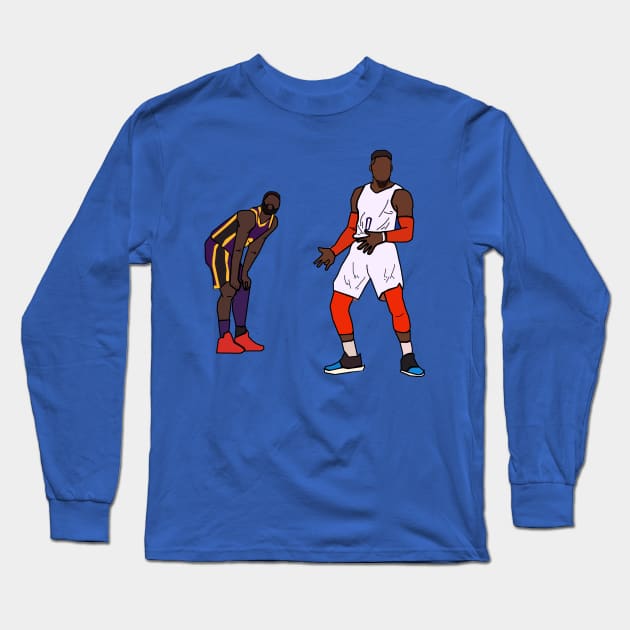 Russell Westbrook Strums the Guitar in Front of Lance Stephenson - Oklahoma City Thunder Long Sleeve T-Shirt by xavierjfong